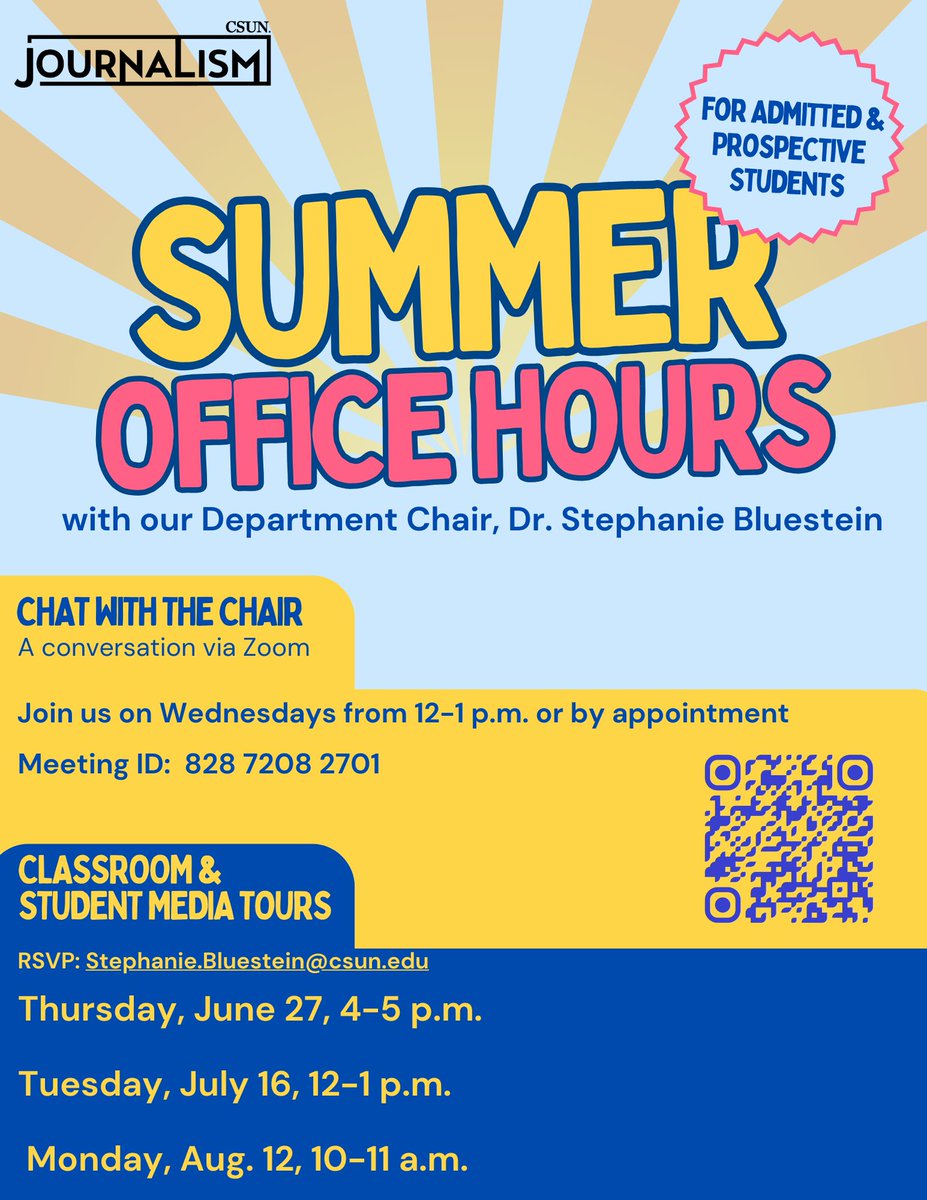 Starting as a Journalism, Broadcast Journalism or Public Relations major in fall? Want to know more about our three minors? Zoom in on Wednesday afternoons and/or stop by for an in-person classroom &amp; student media tour! We look forward to seeing you!