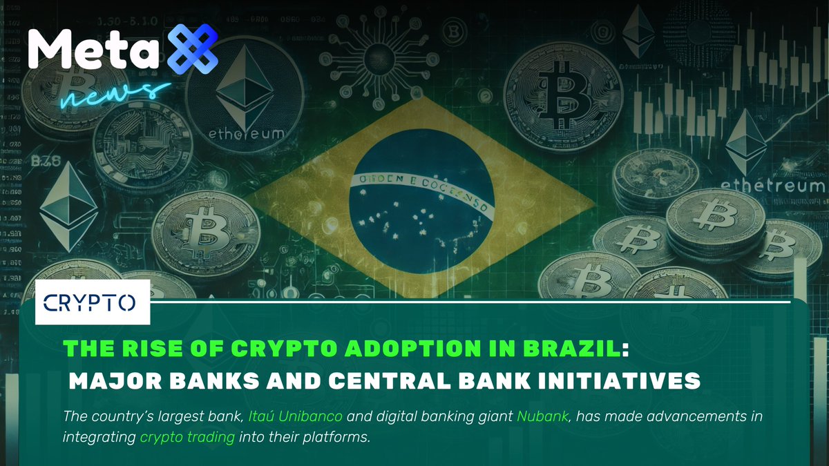 METAX NEWS 📰

The Rise of Crypto Adoption in Brazil: Major Banks and Central Bank Initiatives

''The country’s largest bank, Itaú Unibanco, together with digital banking giant Nubank, has made notable advancements in integrating crypto trading into their platforms, reflecting a