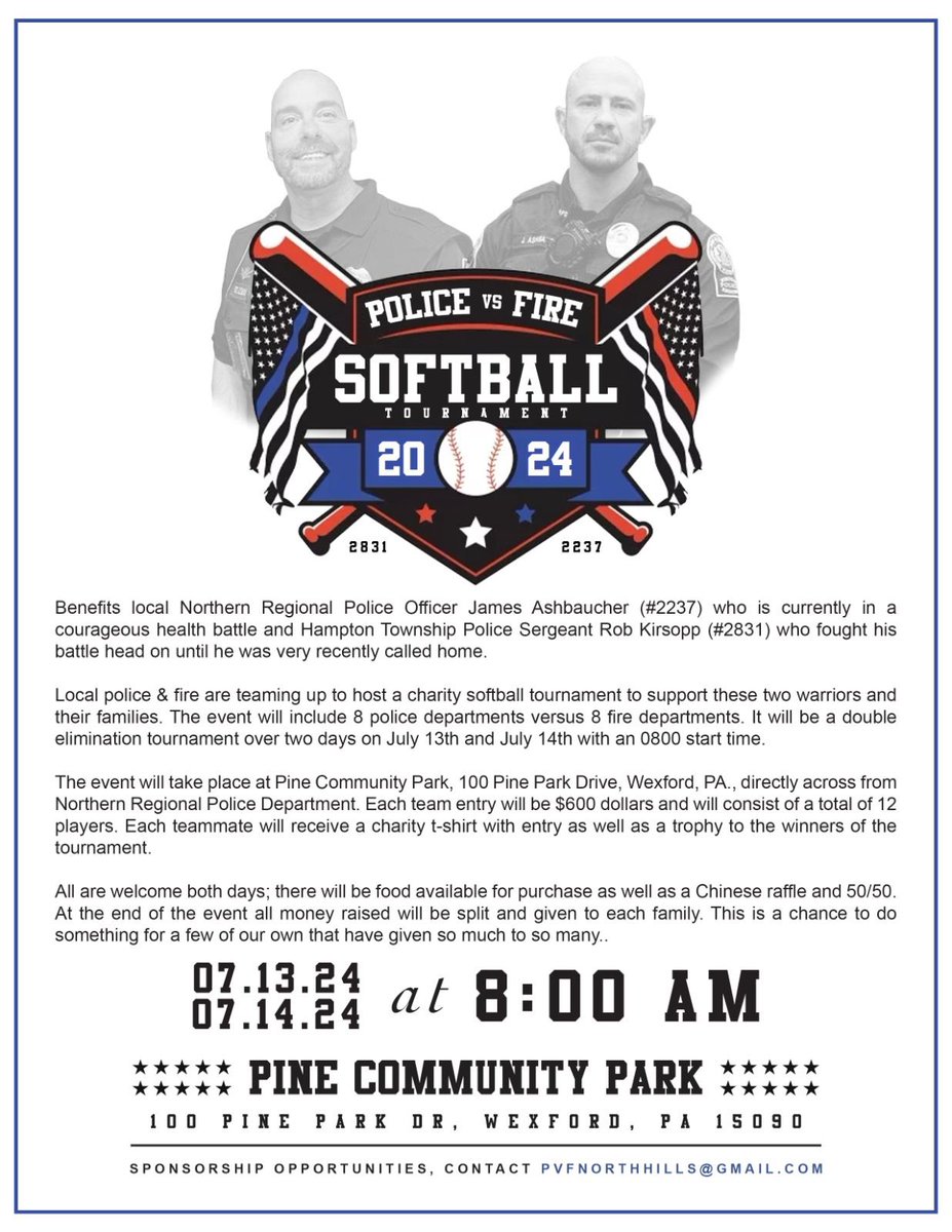 LFG!  Get a team in, looking for sponsors, baskets, etc.  for 2 great American patriots!  REPOST!  <a href="/KDKALarry/">Larry Richert</a> <a href="/ThePoniExpress/">Andrew Fillipponi</a> <a href="/FanMorningShow/">The Fan Morning Show</a> <a href="/THEChrisMack/">Chris Mack</a> <a href="/ChrisMuellerPGH/">Chris Mueller</a> <a href="/jhathhorn/">Jeff Hathhorn</a> <a href="/DangerMulder/">Jeremy Danger Mulder</a> <a href="/RyanRecker/">Ryan Recker</a> <a href="/AshleyD_WTAE/">Ashley Dougherty</a> <a href="/KDPomp/">Bob Pompeani</a> <a href="/DVERandy/">Randy Baumann</a> <a href="/dveBillCrawford/">Bill Crawford</a>