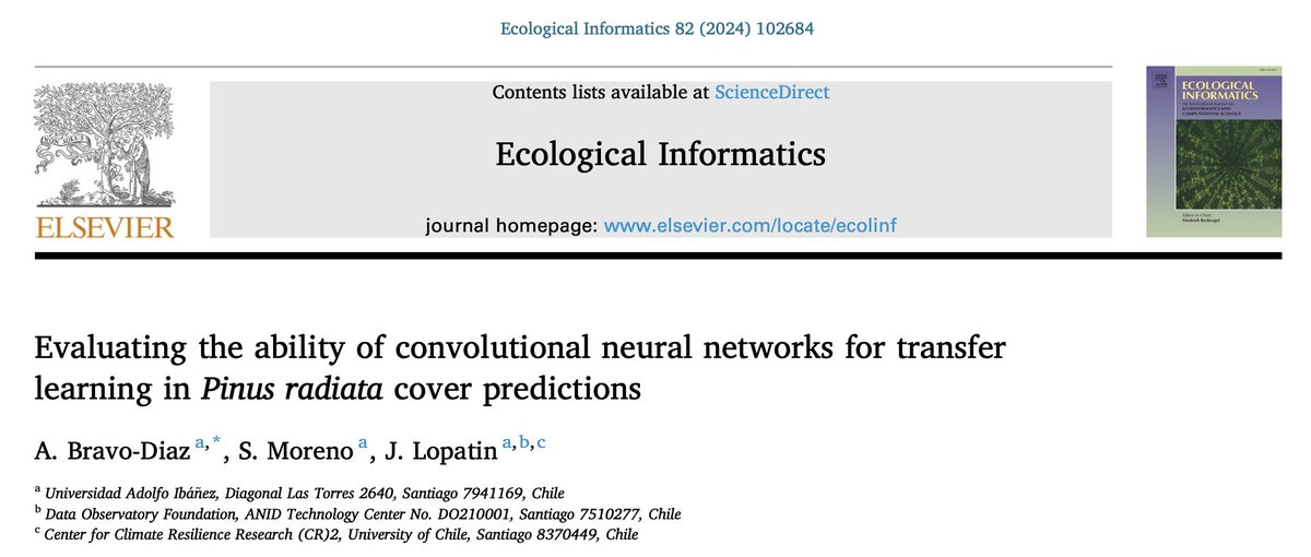 Is it possible to maximize transfer learning outside the training domain? Now available at: doi.org/10.1016/j.ecoi…
We evaluated transfer learning to measure the coverage of Pinus radiata invasion using CNN models trained with high-resolution remote sensing data ...