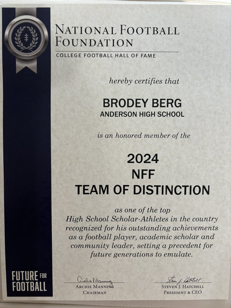 Brodey Berg (@brodey_berg) on Twitter photo Blessed and honored to be on the National Football Foundation’s National Team of Distinction! 1 of 84 from across the country!! <a href="/NFFNetwork/">National Football Foundation</a> <a href="/CoachEvanDreyer/">Evan Dreyer</a> <a href="/_AHS_Football/">Anderson Football</a> <a href="/DavidsonFB/">Davidson Football</a> Blessed and honored to be on the National Football Foundation’s National Team of Distinction! 1 of 84 from across the country!! <a href="/NFFNetwork/">National Football Foundation</a> <a href="/CoachEvanDreyer/">Evan Dreyer</a> <a href="/_AHS_Football/">Anderson Football</a> <a href="/DavidsonFB/">Davidson Football</a>