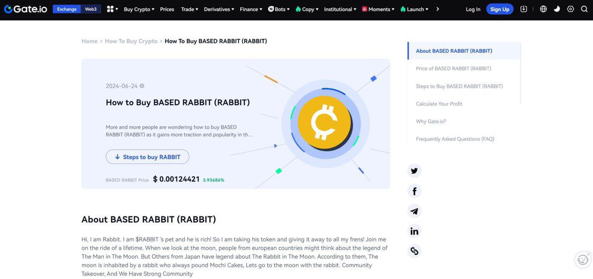 Interesting news today, when a $Rabbit gets into the news on thewebsite one of the big exchanges like get io

gate.io/how-to-buy/bas…