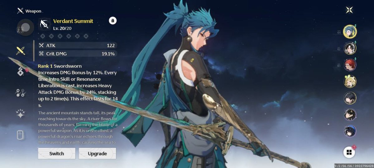 WTS akun WuWa rank 11.

Encore R1, Jiyan + Sign, Jianxin, Verina, F Rover. 
Harga 90k nett aja yuk BU. :(
Login google.