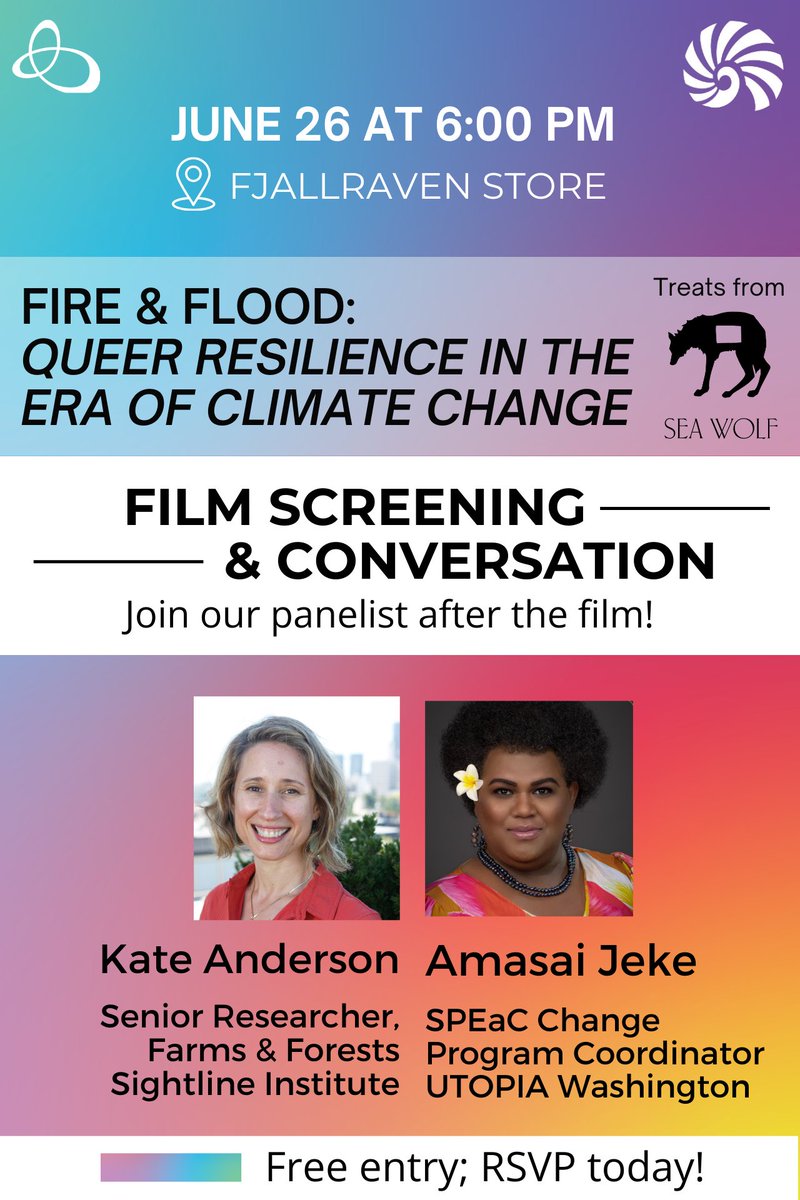 CollaborKate's tweet image. Join us on Wednesday, June 26 at Fjallraven's Downtown Seattle store for a screening of "Fire &amp;amp; Flood: Queer Resilience in the Era of Climate Change." More info: sightline.org/filmscreening/

@SeaWolfBakers
@utopia_wa