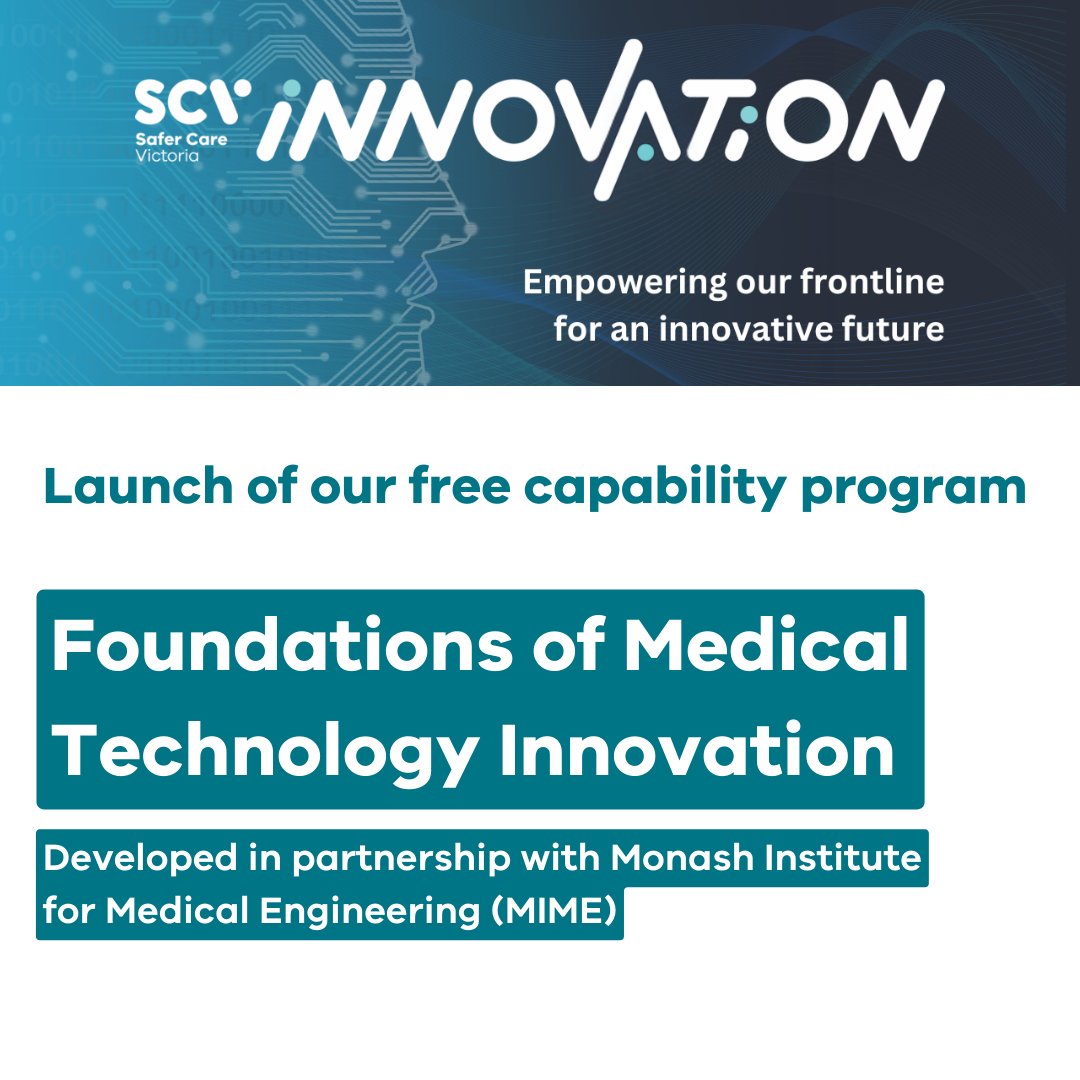 We're excited to launch the Foundations of Medical Technology Innovation capability program! 

Looking to make change in your healthcare setting? This may help you to begin to think differently about solving healthcare problems. 

Sign up or learn more: go.vic.gov.au/3VTWzhp