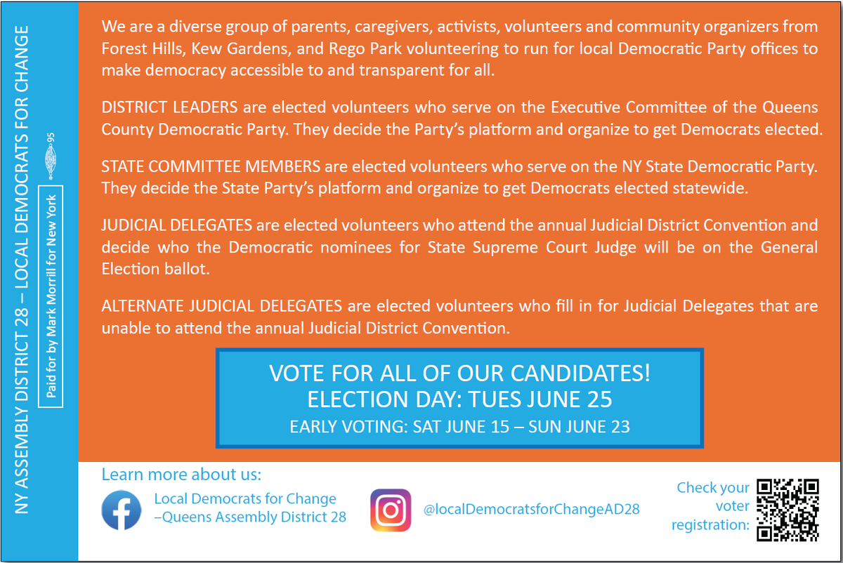 mariteskaufer's tweet photo. 🧵🚨Tomorrow is Election Day! Polls are open from 6 AM-9 PM 🗳🚨

Our diverse group of candidates is running for volunteer, local Democratic Party positions to make democracy accessible to &amp; transparent for all of us.

#justice
#democracy
#Democrats
#DistrictLeader https://t.co/sIEAhS8HeZ