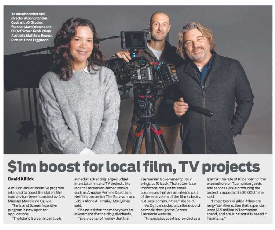 Did you spot our CEO <a href="/mattdeaner/">Matt Deaner</a> in <a href="/themercurycomau/">Mercury</a> this week? Celebrating <a href="/ScreenTasmania/">Screen Tasmania</a>'s new Island Screen Incentive 🎉