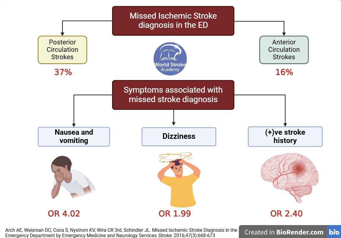 #MondayTip

#Missed Ischemic stroke in the ED:

☝️ If we don't recognize a stroke in the ED, the patient could miss the #opportunity for acute interventions

🚩 #Atypical symptoms from #posterior circulation stroke are most associated with misdiagnosis

🆓doi.org/10.1161/STROKE…