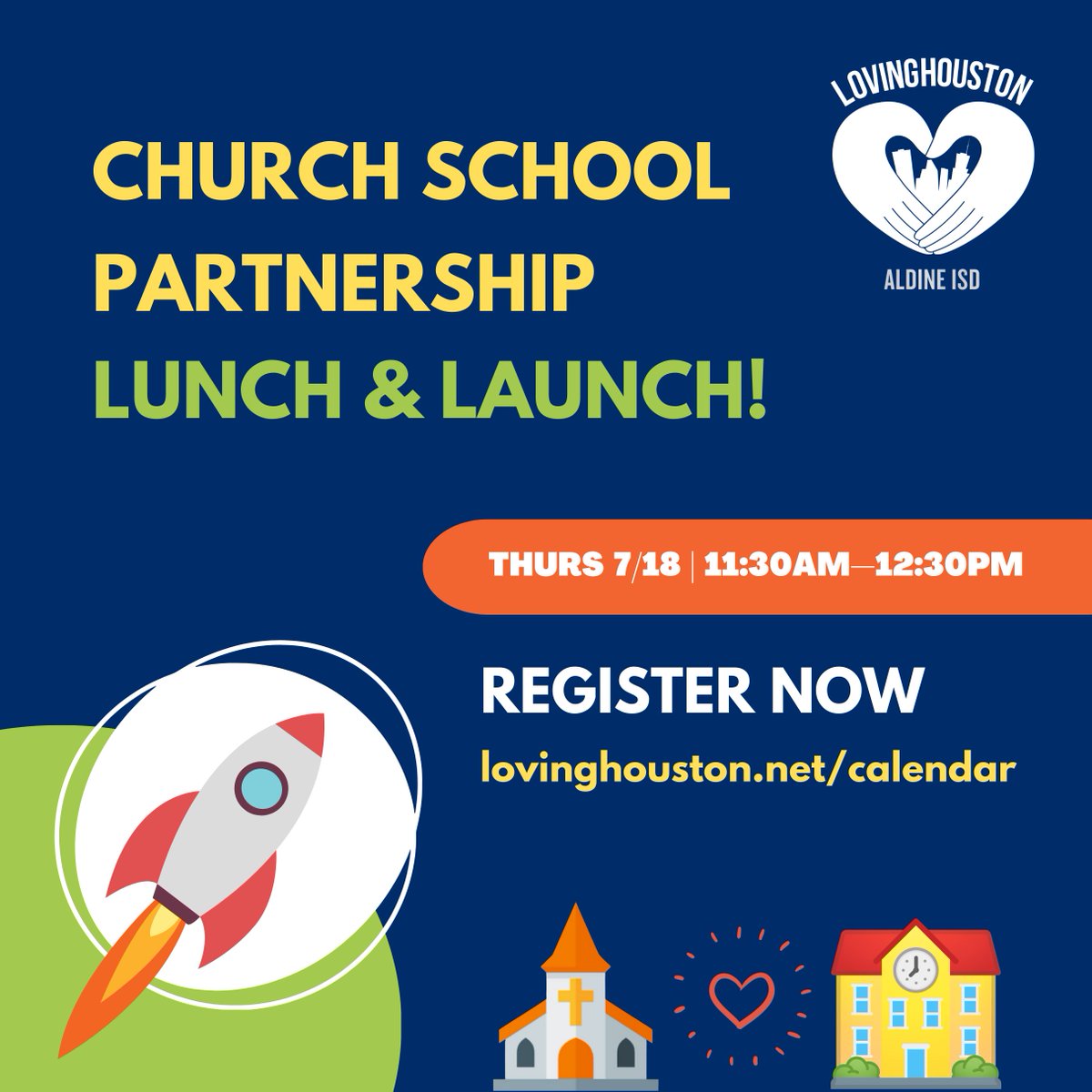 lovingschools's tweet photo. Aldine ISD is looking for church partners for 17 of their schools. Do you know a church in Aldine ISD? Invite them to our free Lunch &amp; Launch on 7/18!

Register at https://t.co/Wh5TMTE7Mm https://t.co/DhQtEgDMbK