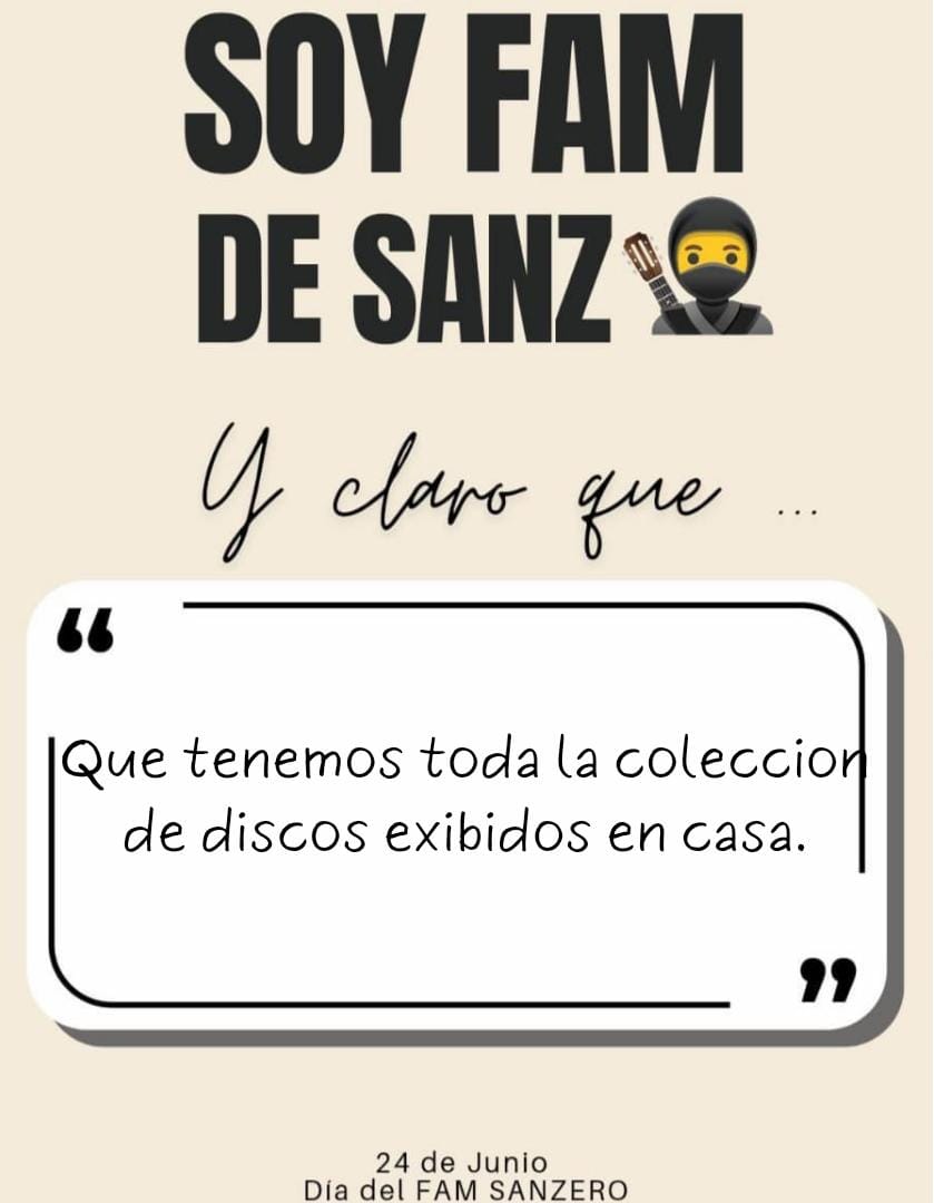 Soy fam de <a href="/alejandrosanz/">Alejandro Sanz</a> 
me encanta su música,su talento pasión,conectados por el amor a su arte compartimos emociones. nos hace sentir parte de algo especial. ¡Somos fams familia incondicionales! Feliz Día Del Fam Sanzero !🥷🏻❤️
#DíaDelFamSanzero 
#NosVemosEntreNotas
#24DeJunio