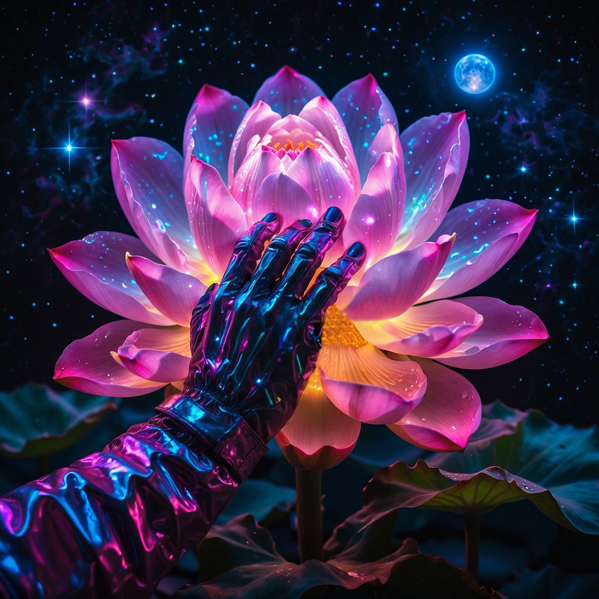 i4arty's tweet image. ✨🪷NEW DROP🪷✨

 &quot;Colonizing a lotus on another planet&quot;

🟣1/1 available
🟣0.05ETH
🟣Auction starting bid 0.035ETH
(Generated in AI and edited in photoshop)
Link below👇