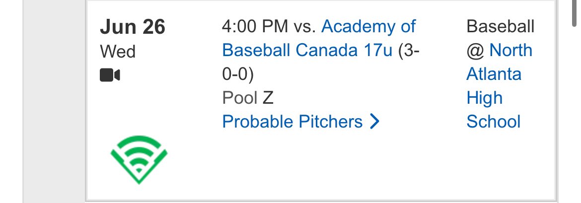 Starting against Academy of Baseball Canada 17u (WWBA) on Wednesday, 6/26/24 at North Atlanta HS at 4:00 pm <a href="/AlliDoisWren/">Jordan Wren</a> <a href="/lightning_ATL/">ATL Lightning Baseball</a> <a href="/ATL_PlayerDev/">Atlanta Lightning Player Development</a>