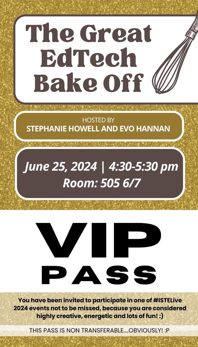mrshowell24's tweet photo. Come find a BAKER to get a VIP CARD!! #ISTE24 #EdTechBakeOff #EdTech #ISTELive #NotatISTE @mrsmathmagician @MsKelCan @Ballewedtech @lucie_renard @talouis @picklesnlemons @dramatickat @DrMEcklerEDU @2minutetechtips @MIckeyteacher @gret @EvoHannan https://t.co/NFmHbVaWeG