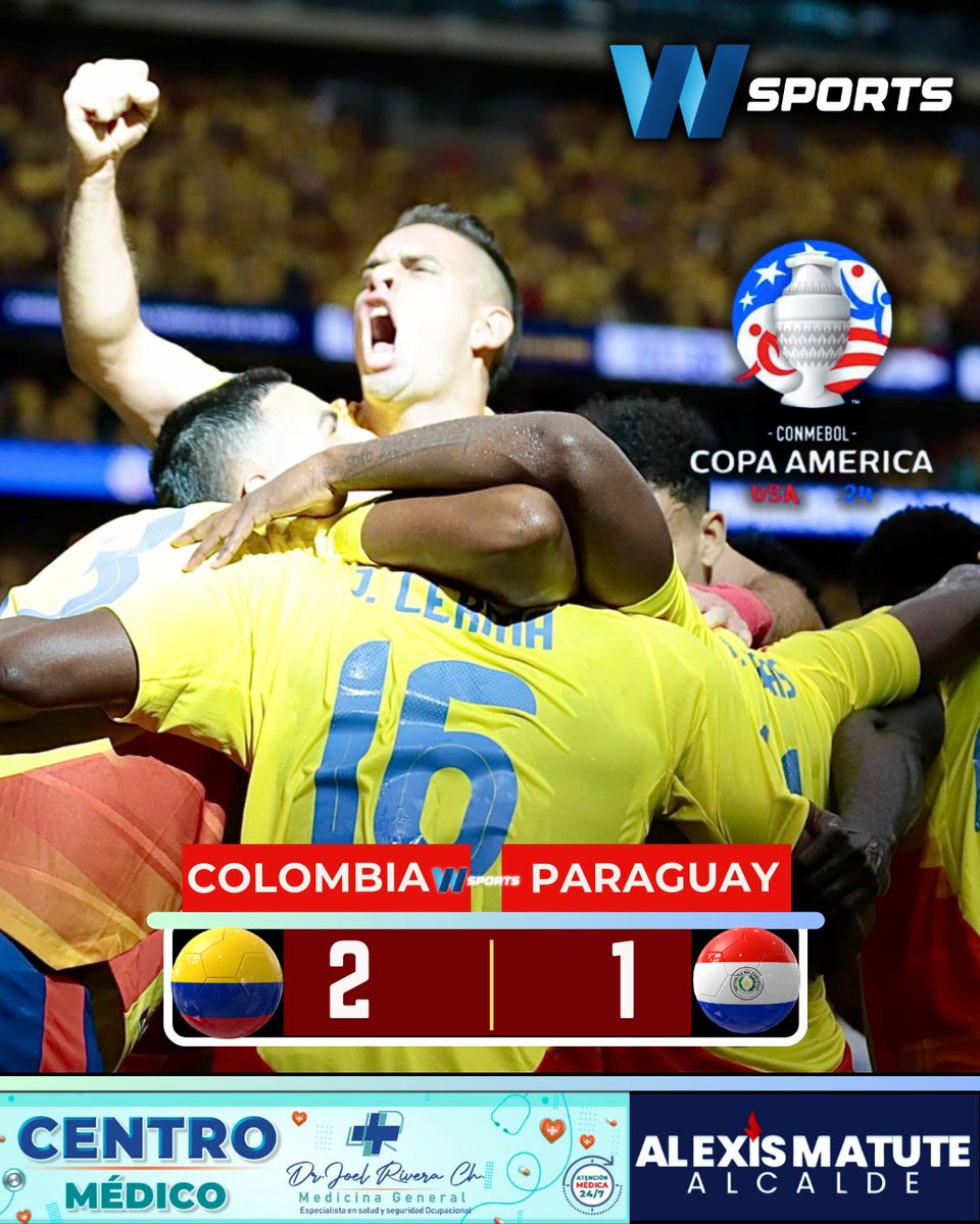 ¡Victoria cafetera! 🇨🇴 Colombia debutó en el Grupo D de la #CopaAmérica con un triunfo 2-1 sobre Paraguay. Goles de Muñoz y Lerma sellaron el triunfo, mientras que Enciso descontó para la 'Albirroja'. 

#Wsports #PasiónXElDeporte
