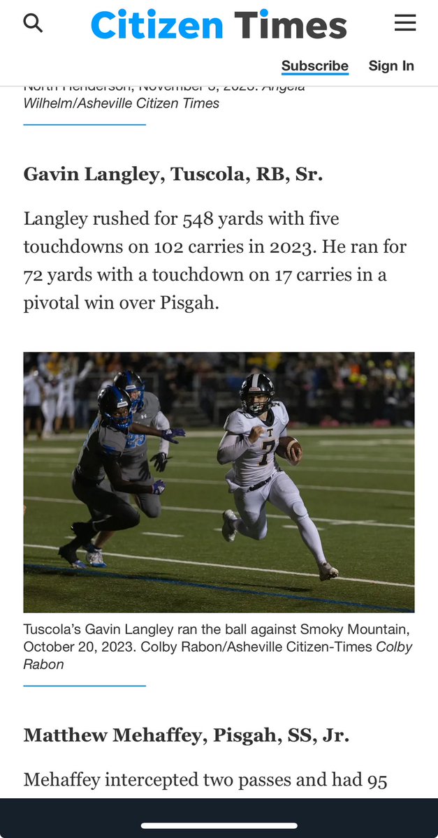 Gavin Langley (@gavin_langley7) on Twitter photo Blessed to be named one of the top 10 players to watch in the Mountain 7 Conference by the Asheville Citizen Times.
<a href="/jcromp8/">Jonathan Crompton</a> <a href="/FootballTuscola/">Tuscola Mountaineer Football</a> <a href="/THSMounties/">Tuscola High School</a> Blessed to be named one of the top 10 players to watch in the Mountain 7 Conference by the Asheville Citizen Times.
<a href="/jcromp8/">Jonathan Crompton</a> <a href="/FootballTuscola/">Tuscola Mountaineer Football</a> <a href="/THSMounties/">Tuscola High School</a>