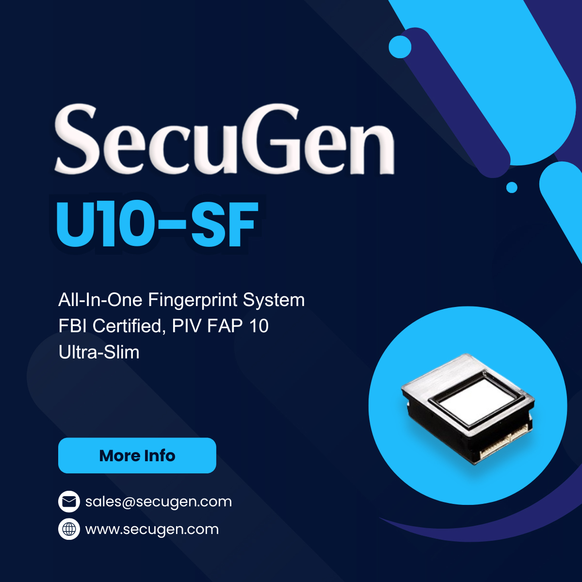 SecuGenCorp's tweet image. Elevate your security solutions with the ultra-slim, FBI-certified U10-SF. Ideal for access control, ATMs, and mobile devices, it combines a rugged design with high image quality and Smart Capture technology!

#IdentityVerification
#BiometricSolutions
#MobileSecurity
#TechTrends