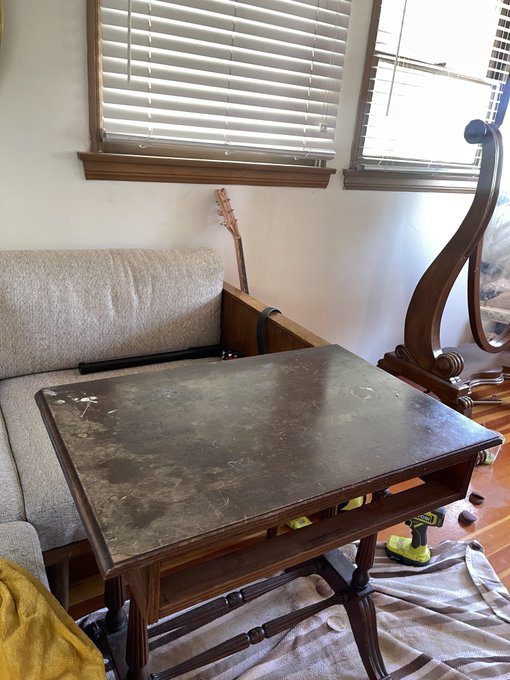 Sanded down and conditioned my wife&rsquo;s sewing table as an early bday gift :) https://t.co/IJf3WXauyJ