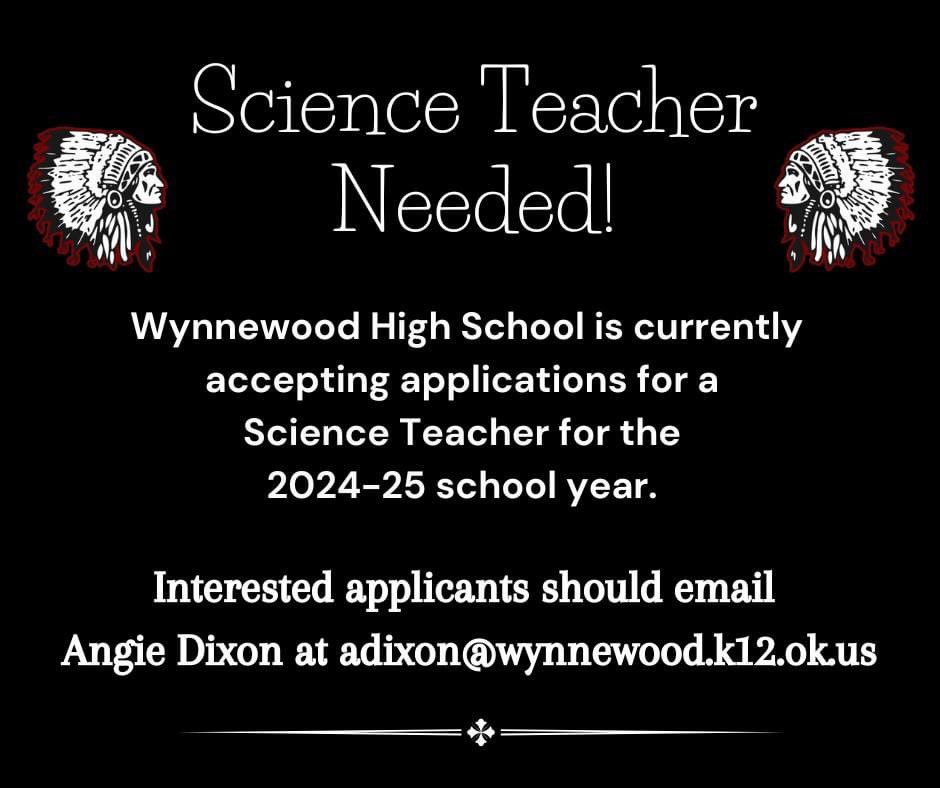 tanyamantooth's tweet photo. Are you looking for a great place to teach science?! Wynnewood High School might just be the place for you! We are a small, 1A, rural high school with an incredibly supportive and caring administration and faculty.  Our class sizes tend to be small and our hearts tend to be big! https://t.co/NwCNO19wju