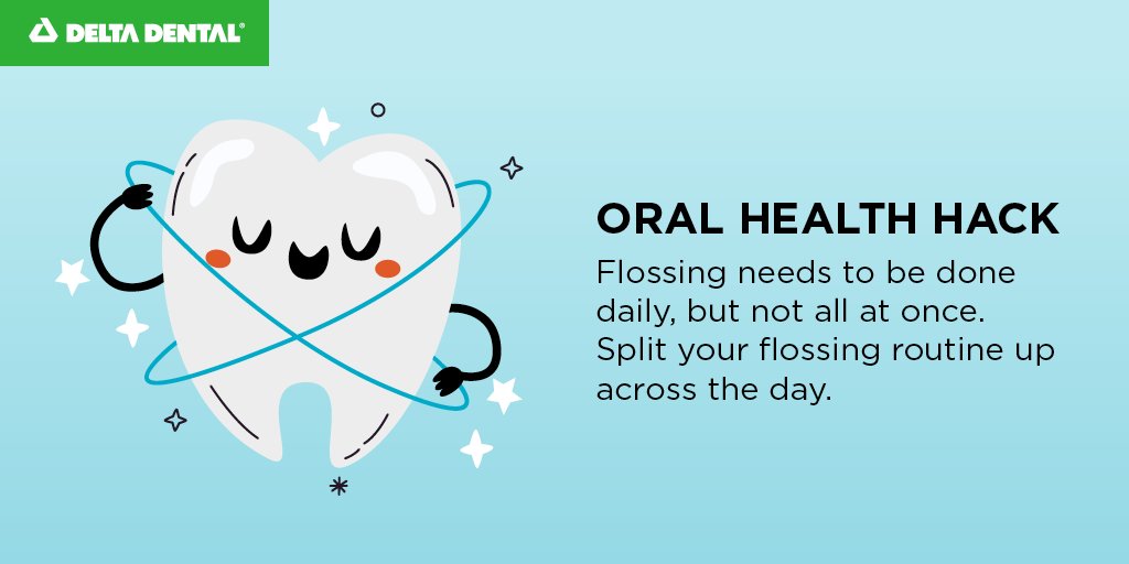 DeltaDentalNJCT's tweet image. Cleaning between your teeth doesn’t have to happen all at once. Simplify your flossing routine!

#OralHealthHacks #Flossing #FlossingTips