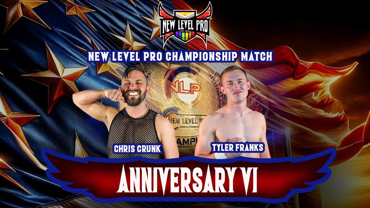 When New Level Pro Wrestling returns to JaxFest for Anniversary VI, New Level Pro Champion Tyler Franks will defend his championship against former NLP Champion Chris Crunk!
