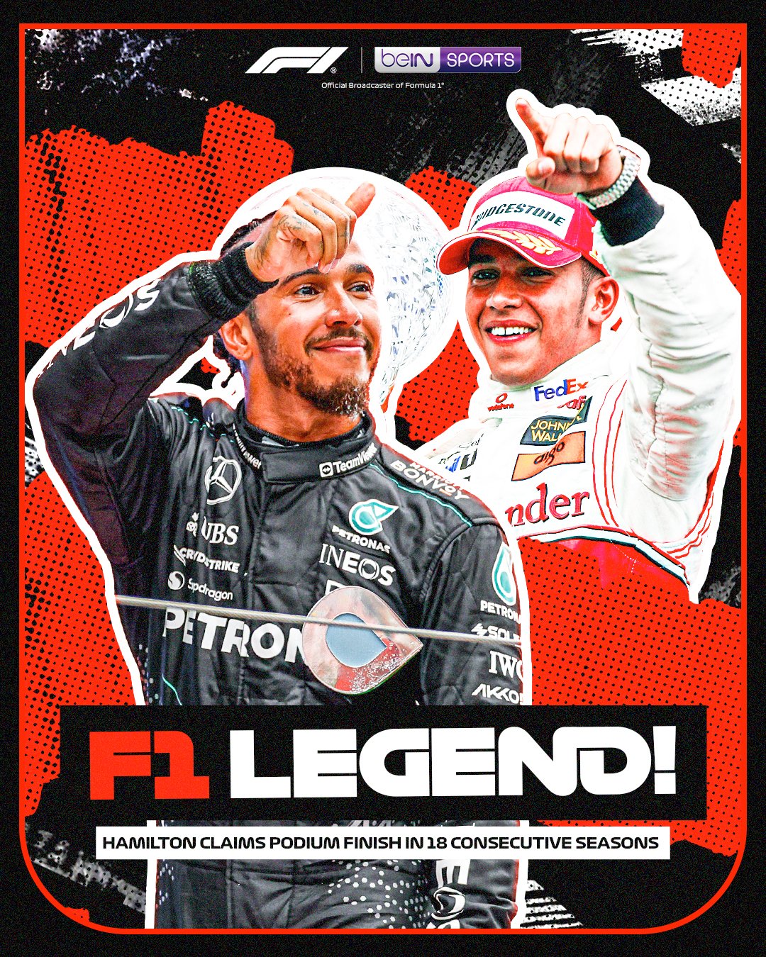 beIN SPORTS on X With his recent P3 finish at the 2024 Spanish Grand Prix Lewis Hamilton has made it 18 consecutive F1 seasons with a podium finish A legend of the