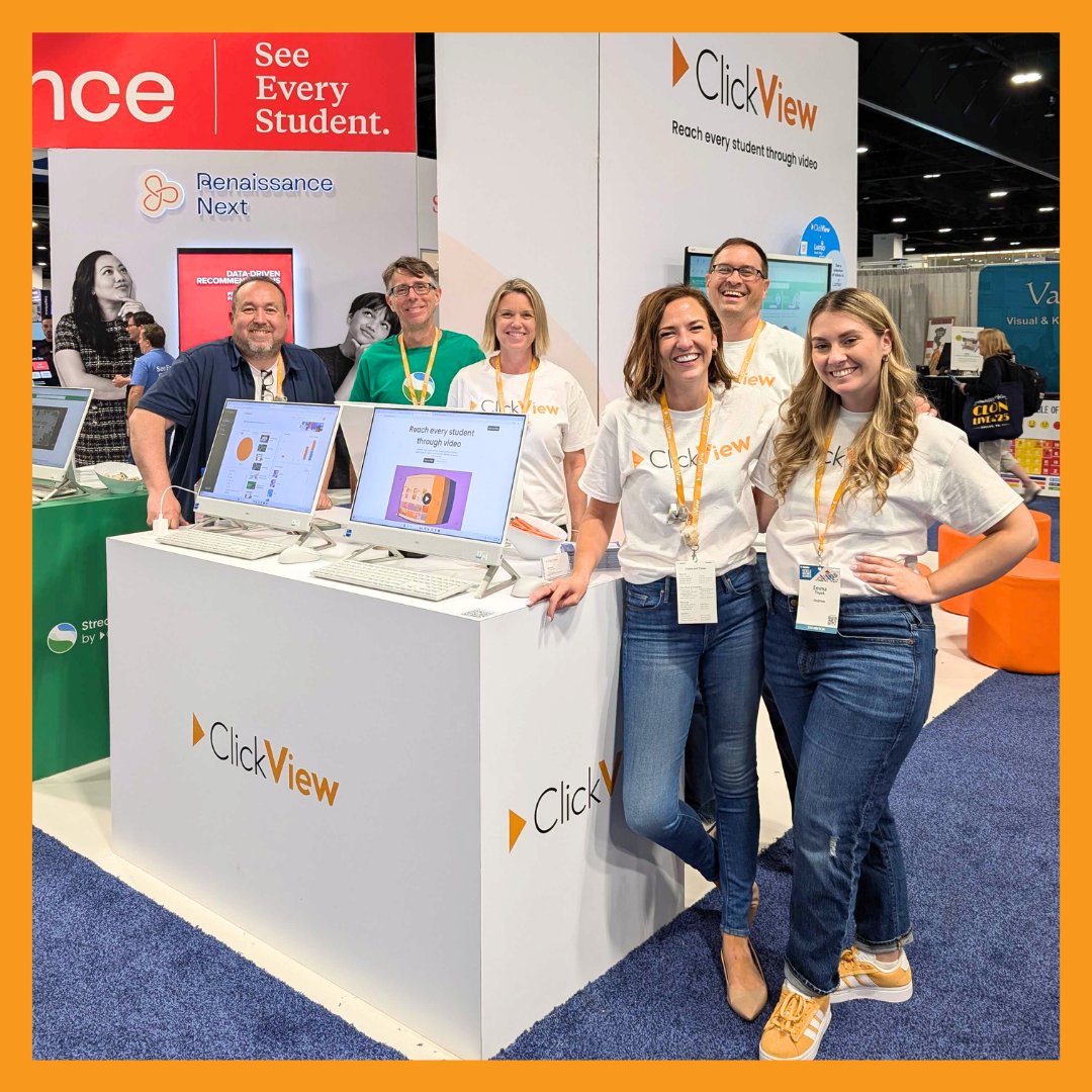 ClickView's tweet image. The ClickView team are having a blast sharing the power of video with teachers at ISTE. If you’re here, drop by booth #1268 for a chat and some swag! 😊#ISTELive
