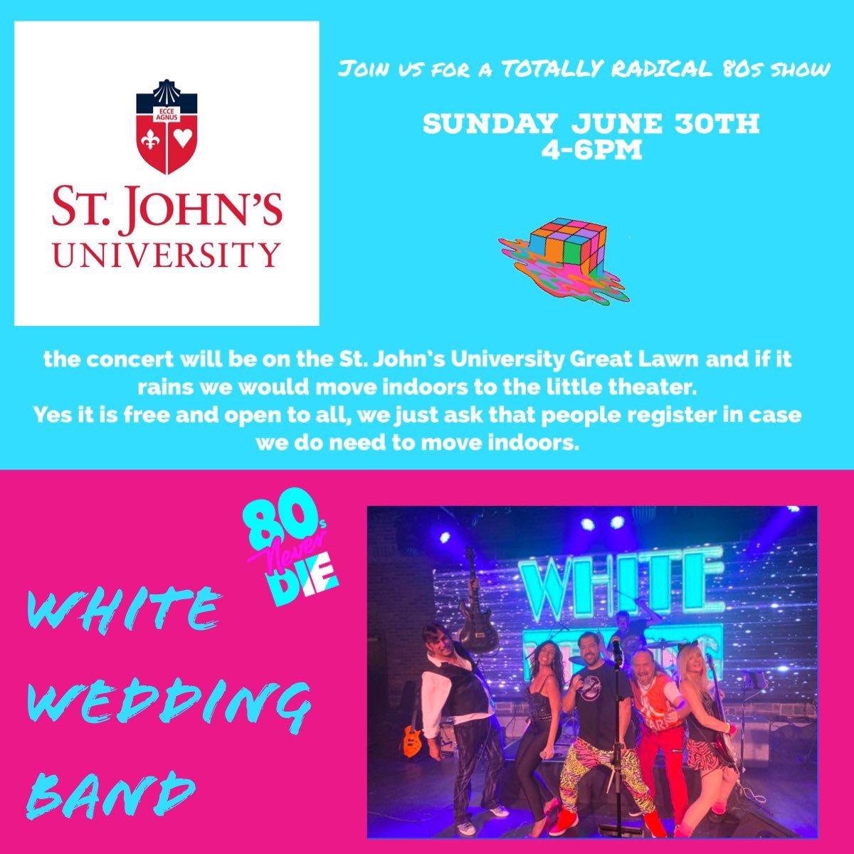 We are so excited to announce our debut <a href="/stjohnsalumni/">St. John's Alumni</a>  in Queens for there Summer Concert Series …it’s gonna be epic!! One of the biggest shows of the year  Sunday June 30, at 4pm .
It’s a free Concert and come down for this great 80s concert by the best Cover band in Queens