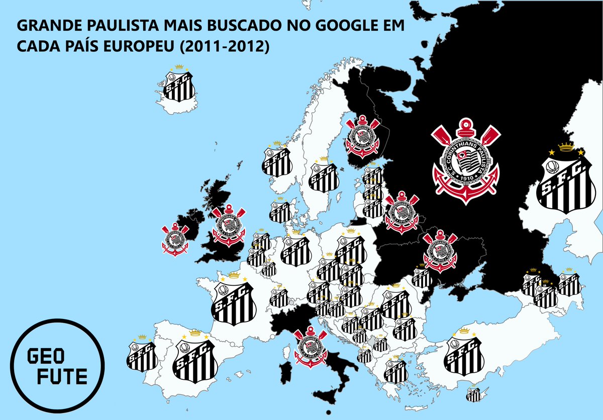 🔎 Grande paulista mais buscado no Google em cada país europeu (2011-2012):