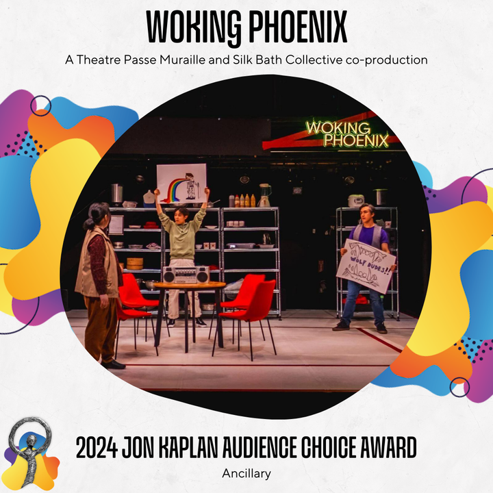 The Jon Kaplan Audience Choice Award goes to... Woking Phoenix - A Theatre Passe Muraille and Silk Bath Collective co-production. #Doras2024