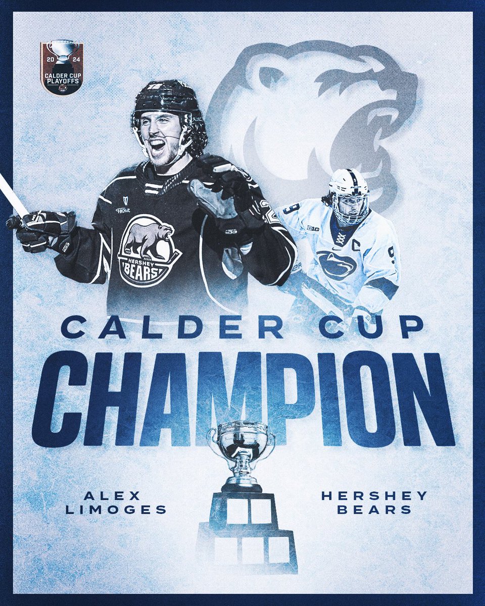 B1G Champ   🤝   Calder Cup Champ

Congrats to former captain Alex Limoges ‘21 and the Hershey Bears on winning the 2024 Calder Cup!!

Limoges becomes the first Nittany Lion to win a Calder Cup!!

Roar = Repeated

#WeAre #HockeyValley
