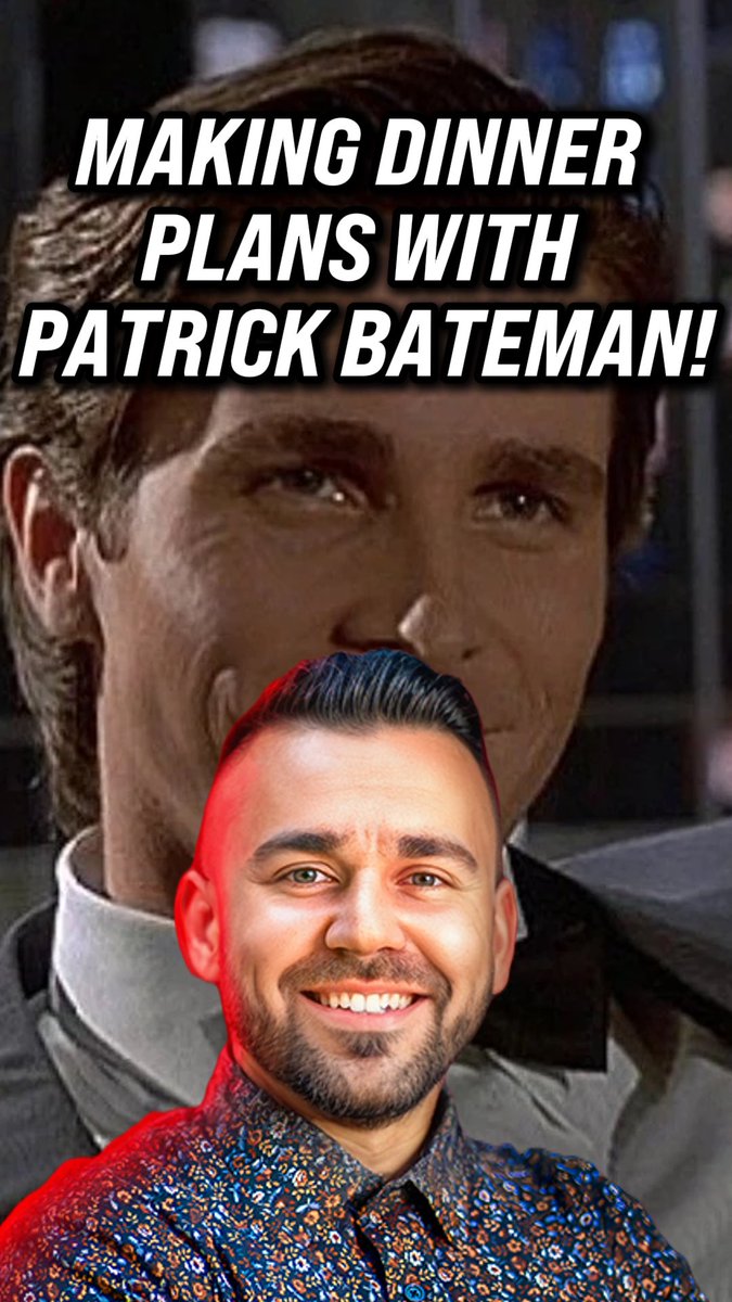TomChatalbash's tweet image. Introducing a new social media series, CONVERSATIONS WITH CHARACTERS! In this installment, I attempt to make dinner plans with Patrick Bateman from American Psycho! 
#patrickbateman #americanpsycho #comedy #skit #moviehumor