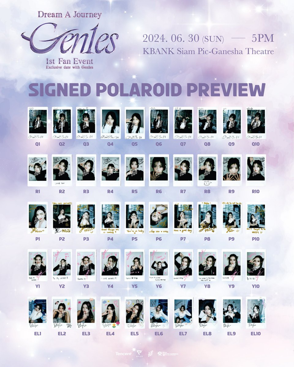 sowhop_ent's tweet photo. 👧🏻 [SIGNED POLAROID PREVIEW] 👧🏻

อีก 5 วันก็จะถึงวันงานแล้ว! Signed Polariod แสนล้ำค่านี้ ไม่ซ้ำกันเลยสักใบ 😳💞 ถ้าใครได้ใบไหนมาอวดกันตอนหลังที่ใต้คอมเม้นนี้ได้นะ 💜 แม่ปักเลขแต่ละใบให้แล้ว ปล.จองไม่ได้ขึ้นอยู่กับดวงจ้าาา~

🚨 Benefits ทั้งหมดที่มีจำนวนจำกัด จะทำการสุ่มสำหรับคนที่ซื้อบัตรตั้งแต่วันที่ 16 - 25 มิย 67 เท่านั้น (ภายในวันนี้ 23:59)‼️ ใครที่ยังไม่มีบัตร รีบกดให้ไว ใครอยากอัพบัตรเพิ่มโอกาสต้องลุยแล้ว 

May the fairies be with you 🧚🏻‍♀️✨️

ซื้อบัตรได้แล้ววันนี้ ผ่านทางเคาท์เตอร์ไทยทิคเก็ตเมเจอร์ทุกสาขาและผ่านทางเว็บไซต์
https://t.co/MrkfN5QYx8

.................................................

👧🏻 [SIGNED POLAROID PREVIEW] 👧🏻

D-5 until the event! These precious signed Polaroids are one-of-a-kind 😳💞 If who receive one, don't forget to show it off in the comments later 💜 Each Polaroid has been individually numbered by us. P.S. Reservations are not possible—it all depends on fate!~

🚨 All benefits are limited, will be randomly allocated to those who purchase tickets from June 16th to 25th (until 23:59 today)‼️ If you don't have a ticket yet, hurry and get one! If you want to increase their chances, give it a try upgrade tickets or seat changing!

May the fairies be with you 🧚🏻‍♀️✨

Purchase tickets at all Thaiticketmajor branches and website
https://t.co/MrkfN5QYx8

#Gen1es #DreamAJourney 
#DreamAJourney_Gen1es1stFanEvent
#ExclusiveDateWithGen1es
#SowHop