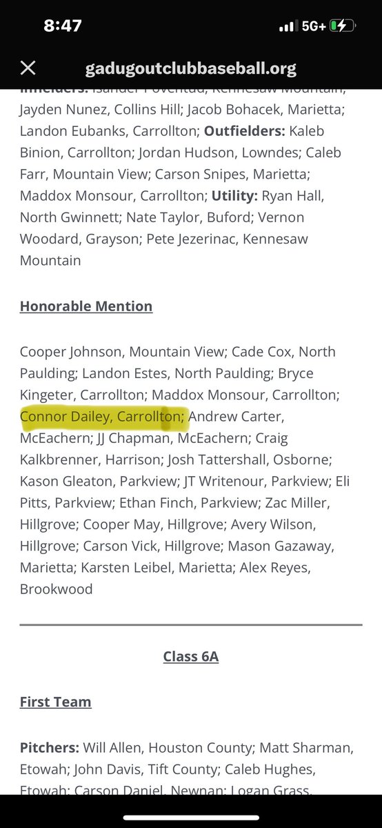 Blessed to have been named 7A All State Honorable Mention by <a href="/gdcbaseball/">Georgia Dugout Club</a>! 
<a href="/TrentBianco1/">Trent Bianco</a> <a href="/1trojanbaseball/">Carrollton Trojan Baseball</a> <a href="/canessoutheast/">Canes Southeast</a> <a href="/PrepBaseballGA/">Prep Baseball Georgia</a> @PBR_Uncommitted <a href="/PG_Georgia/">Perfect Game Georgia</a>