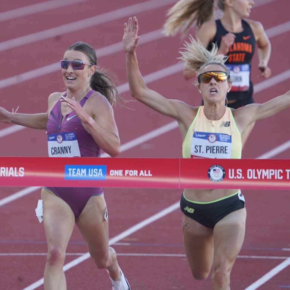 FloTrack's tweet image. WHAT A FINISH!

Separated by just TWO-HUNDREDTHS of a second at the line, Elle St. Pierre takes the women’s 5k title at the Olympic Trials ahead of Elise Cranny in 14:40.34

🥈 Elise Cranny - 14:40.36
🥉 Karissa Schweizer - 14:45.12

#TrackFieldTrials24