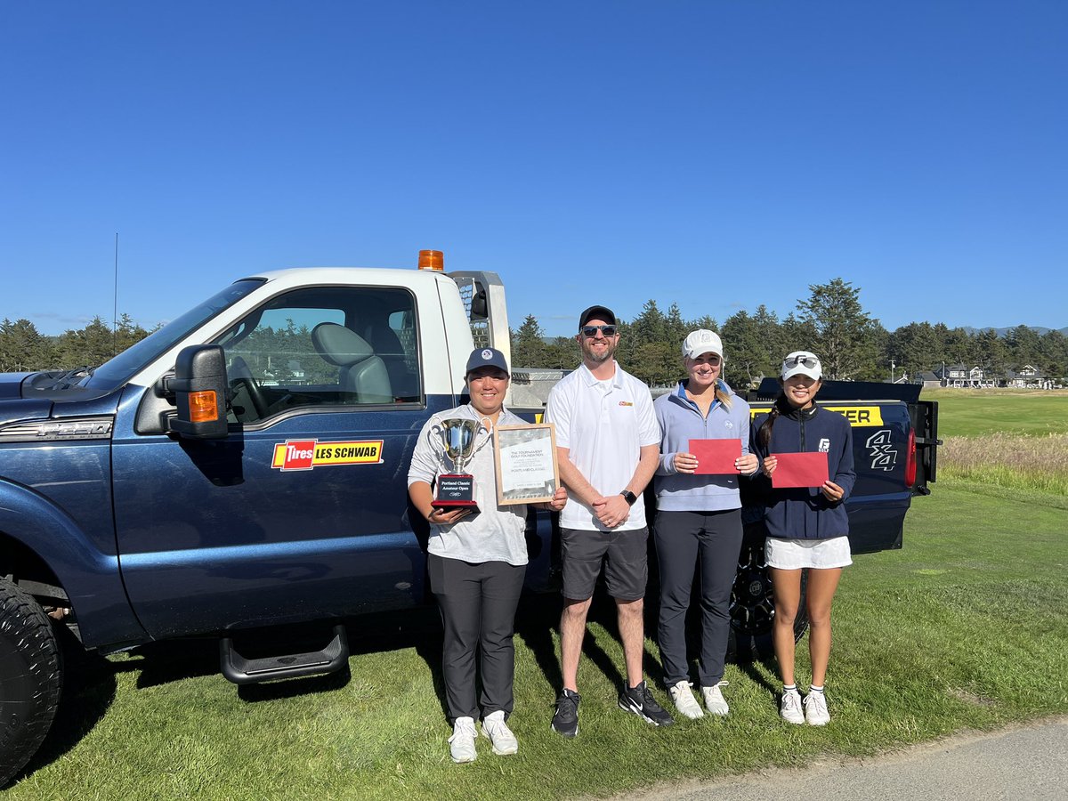 PortlandClassic's tweet photo. Our qualifiers with our title sponsor! Alison Takamiya, Clare Moon and Makensie Toole are onto the Monday Q, while Yvonne Vinceri is straight into the LPGA field

Thank you so much to Les Schwab Tires! Because of their support we are able to help these girls chase their dreams. https://t.co/yakxMPwXK0