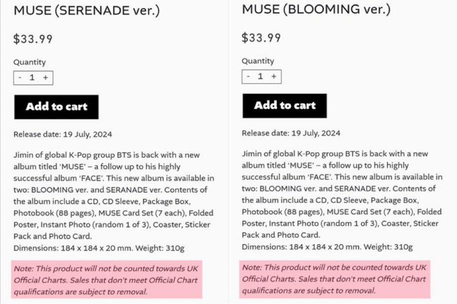 youthorie's tweet image. ‘MUSE’ do jimin é o ÚNICO álbum em que a hybe não colocou uma nota pra que ele contasse nos charts oficiais do reino unido, o que prejudica diretamente o desempenho do álbum. 

RT + copiem e colem as tags abaixo URGENTE❕