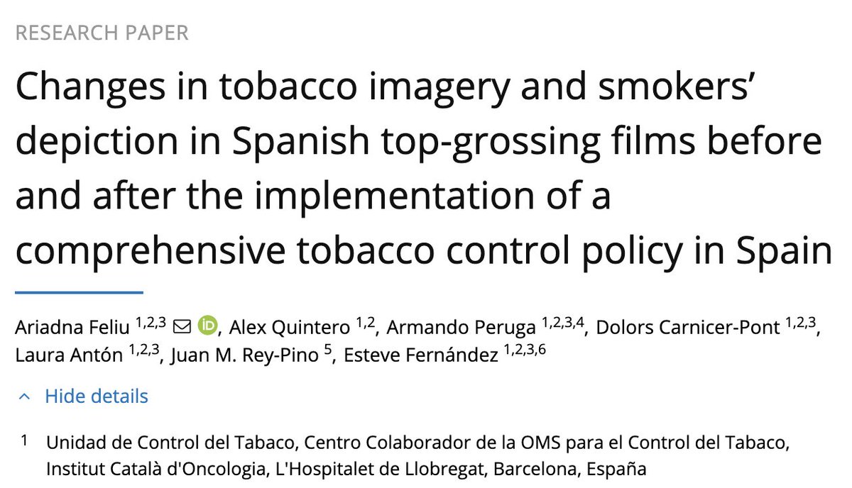 Esteve Fernández (@stvfdz) on Twitter photo Las ocurrencias totales de imágenes de tabaco positivas para las tabaqueras aumentaron en 2010 y 2015 en comparación con 2005 en las 10 películas españolas más taquilleras. Artículo de <a href="/AriadnaFeliu/">Ariadna Feliu, BSc, BA, MPH, PhD</a>, <a href="/Armi0156/">Armando Peruga 👩🔬👨🔬🏥</a> et al de <a href="/TobControlUnit/">Tobacco Control Unit (ICO-IDIBELL)</a> en <a href="/TIDJournal/">TID</a> 🔗doi.org/10.18332/tid/1… Las ocurrencias totales de imágenes de tabaco positivas para las tabaqueras aumentaron en 2010 y 2015 en comparación con 2005 en las 10 películas españolas más taquilleras. Artículo de <a href="/AriadnaFeliu/">Ariadna Feliu, BSc, BA, MPH, PhD</a>, <a href="/Armi0156/">Armando Peruga 👩🔬👨🔬🏥</a> et al de <a href="/TobControlUnit/">Tobacco Control Unit (ICO-IDIBELL)</a> en <a href="/TIDJournal/">TID</a> 🔗doi.org/10.18332/tid/1…