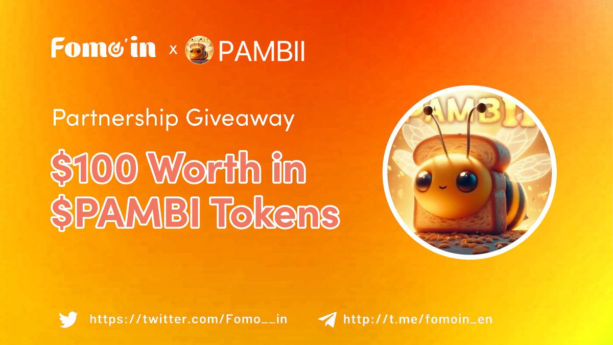 🥳 We are Thrilled to Announce our Partnership with @Pambicoin
 
🎁 Prize Pool: $100 Worth in $PAMBI / 10Winners

✅ RT &amp; Tag 3 Friends
✅ Follow @Pambicoin &amp; <a href="/Fomo__in/">Fomoin</a>
✅ Comment your #Solana address⤵️

#PAMBII is a movement started by the Spanish-speaking community and founded