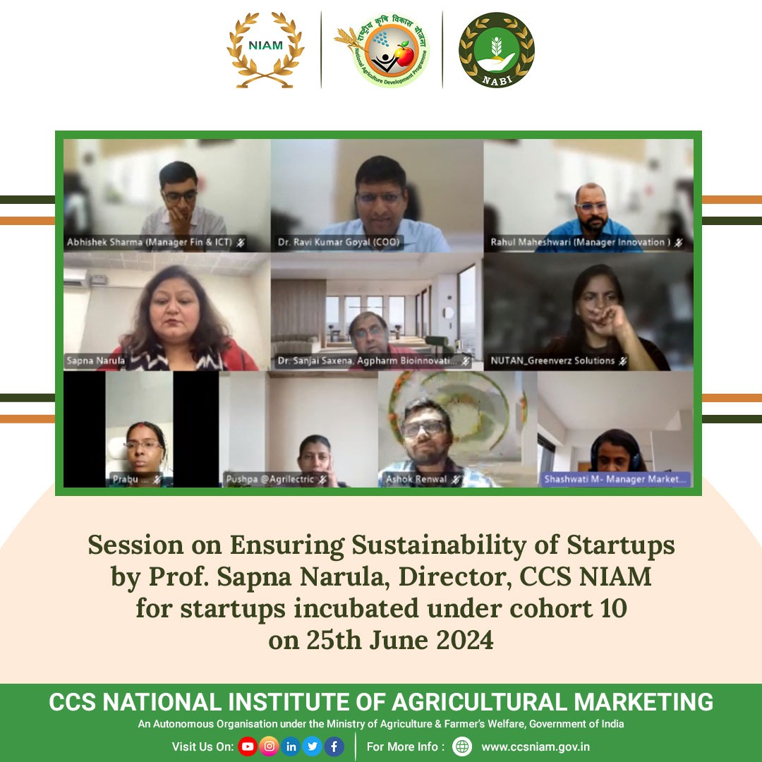 iefccsniam's tweet photo. Session on Ensuring Sustainability of Startups by Prof. Sapna Narula, Director, CCS NIAM for startups incubated under cohort 10 on 25th June 2024.

https://t.co/gLpWyshZ0I

#Session #ProfSapnaNarula #Cohort10 #BusinessSustainability #StartupSupport  #Agristartup #CCSNIAM #NIAM https://t.co/IbaV4aAHBt