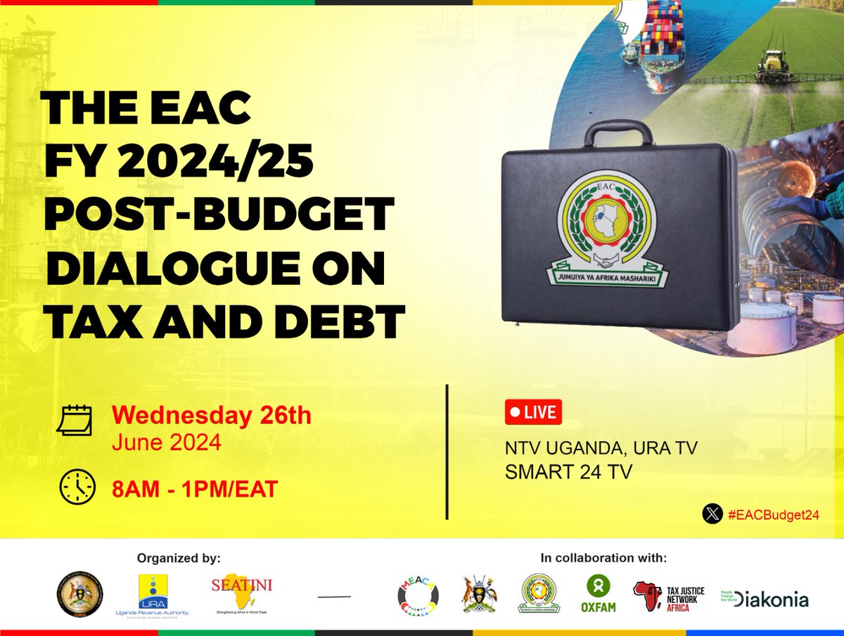 SEATINI UGANDA (@seatiniuganda) on Twitter photo Good morning East Africa!
<a href="/SEATINIUGANDA/">SEATINI UGANDA</a> in partnership with <a href="/mofpedU/">Ministry of Finance</a> and <a href="/URAUganda/">Uganda Revenue Authority</a> are organizing the 4th #EAC FY 2024/25 Post Budget Dialogue to discuss fiscal measures and their impact on regional integration. Register here: bit.ly/3zpqOE8 #EACBudget24 Good morning East Africa!
<a href="/SEATINIUGANDA/">SEATINI UGANDA</a> in partnership with <a href="/mofpedU/">Ministry of Finance</a> and <a href="/URAUganda/">Uganda Revenue Authority</a> are organizing the 4th #EAC FY 2024/25 Post Budget Dialogue to discuss fiscal measures and their impact on regional integration. Register here: bit.ly/3zpqOE8 #EACBudget24