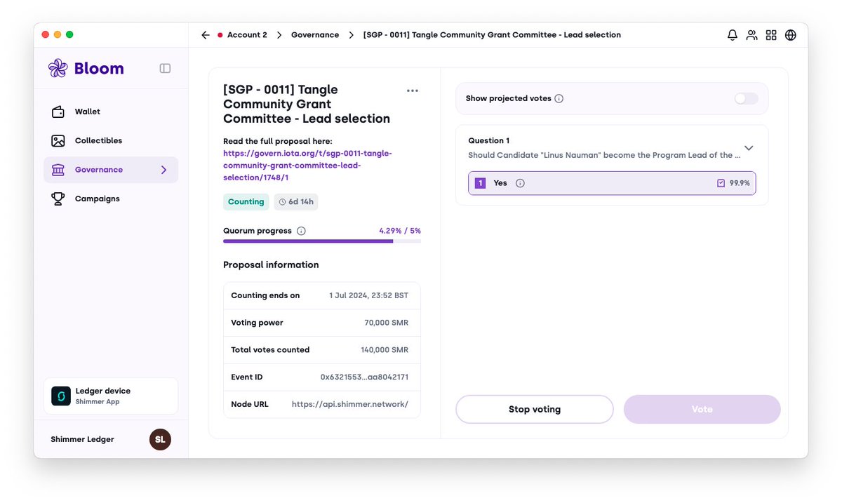 📢 Voting is open for <a href="/TangleTreasury/">Tangle Community Treasury 🏦</a> elections📢
Votes are now being counted for SGP-0010 and SGP-0011. But its not to late to vote. We need more <a href="/shimmernet/">Shimmer</a> community members to vote to reach the 5% quorum.