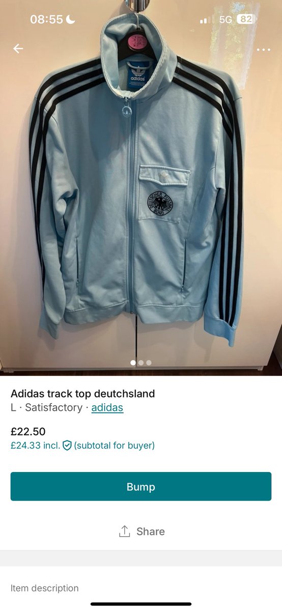 benwoolyy's tweet image. £20 + p+p
Size large missing trefoil
Slim fit

Retweets appreciated Cheers

@adiFamily_ #adidas #spezial #tracktop #casual #selling