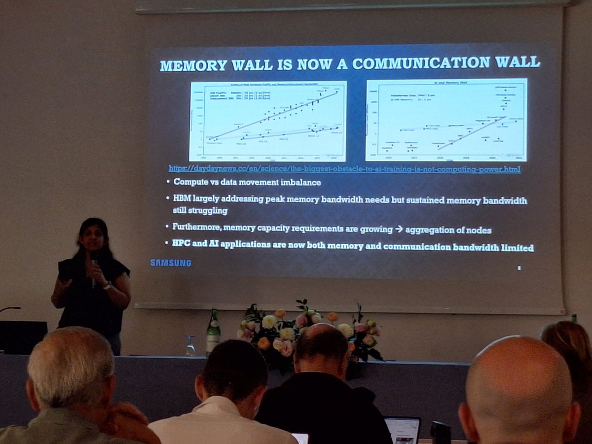 thoefler's tweet image. Strong scaling in #HPC is in trouble!  

Samantika Sury shows in Cetraro how @Samsung&apos;s supernodes can help.

Latency is being neglected, mainly due to #AI!

Watch out for our forthcoming collaboration paper at #SC24 analyzing latency sensitivity for any MPI application!