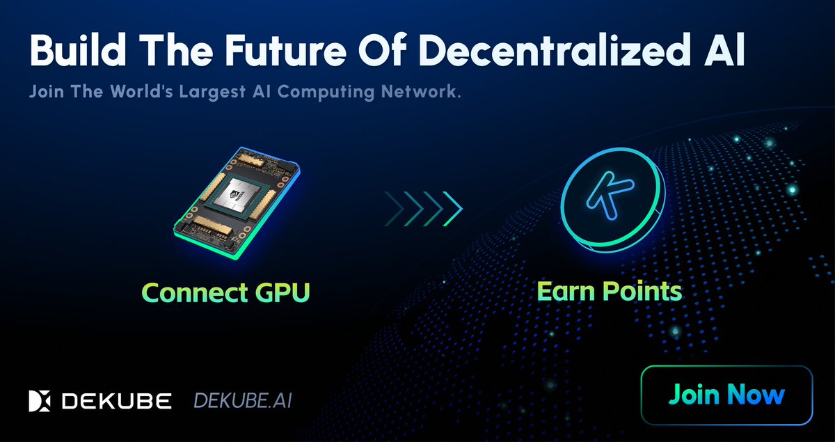 🚀 The Team Up event has started! 🚀

💡 Connect your GPU or invite friends to DEKUBE and earn treasure chests! 🎁

🏆 Reach 5 milestones for amazing rewards: DEKUBE points, USDT, Testnet access, NFTs, and more! 🌟

📈 More GPUs = More treasure chests!

🔗 Join now: