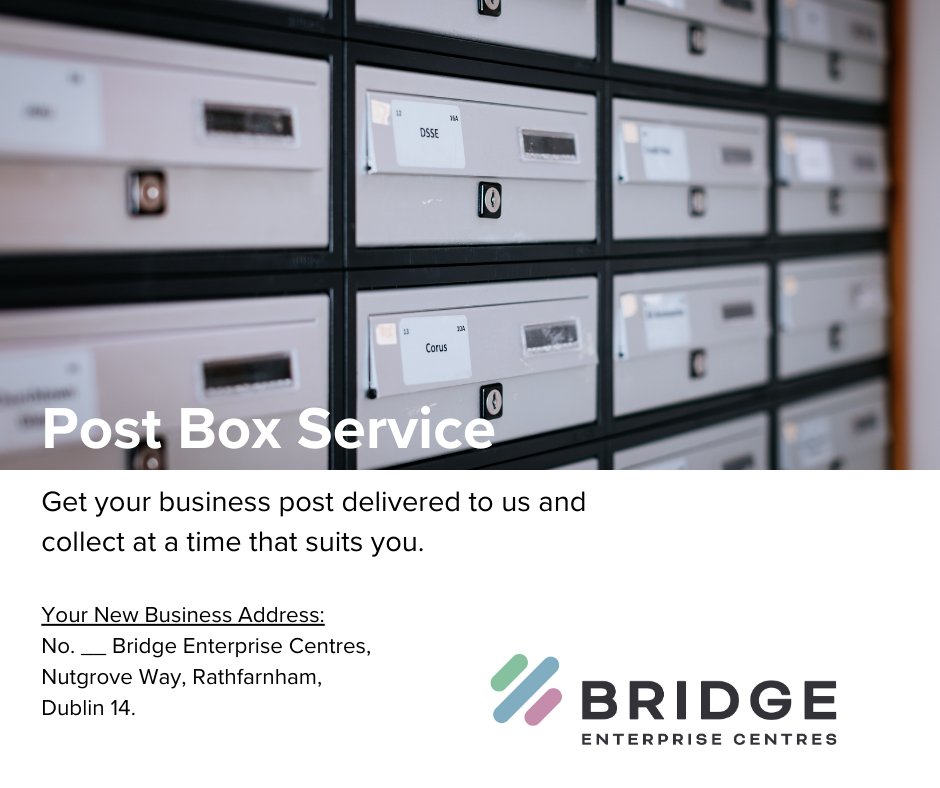 Bridge Enterprise Centres (@bridge_centres) on Twitter photo Your New Business Address.
Get in touch today for more info - admin@bridgeec.ie
#postaladdress #businessaddress #bridgeenterprisecentres #meetingroomdublin Your New Business Address.
Get in touch today for more info - admin@bridgeec.ie
#postaladdress #businessaddress #bridgeenterprisecentres #meetingroomdublin