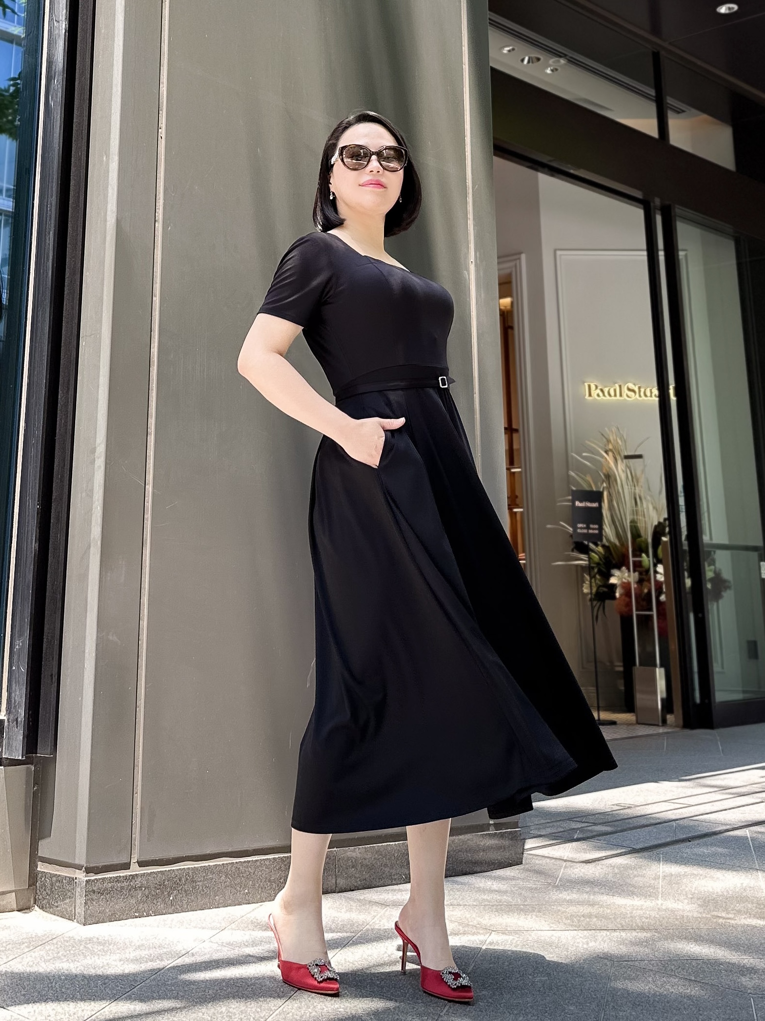 SERPENTINA セルペンティナスリットネックワンピースブラックL