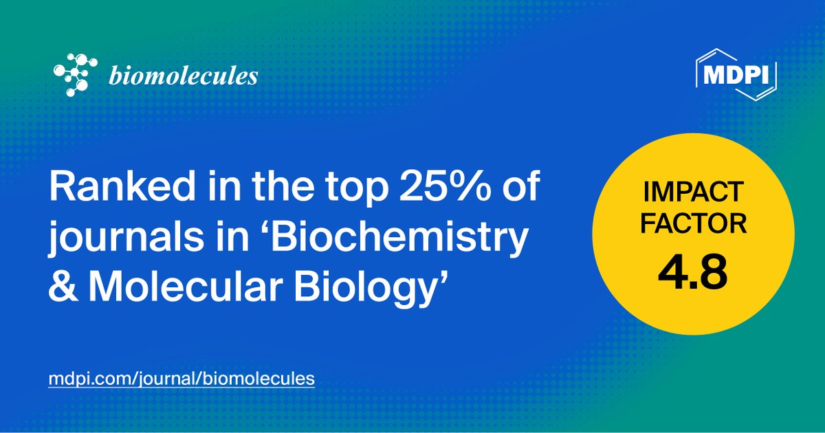 Biomol_MDPI's tweet image. 🎉 Exciting news! Our rank in "Biochemistry & Molecular Biology" has risen to 67/313 (Q1), improving from 70/285 in 2022!
Here are some key highlights:
- Impact Factor: 4.8
- Five-Year Impact Factor: 5.4
- JCR Category: Q1
- Category Rank: 67/313
🔗 brnw.ch/21wKWGP