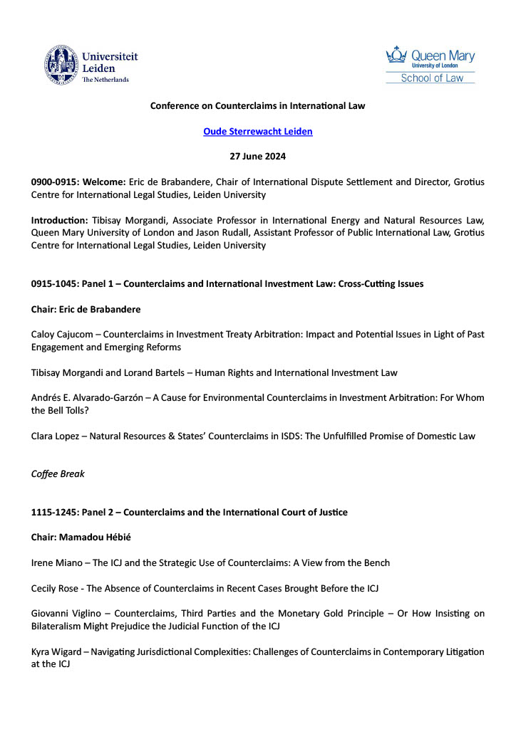 jason_rudall's tweet image. Join us @LeidenLaw this Thursday for our Conference on Counterclaims in International Law, organised with @QMSchoolofLaw! An excellent line-up of speakers and discussion on this fascinating area of #internationaldisputesettlement await👇