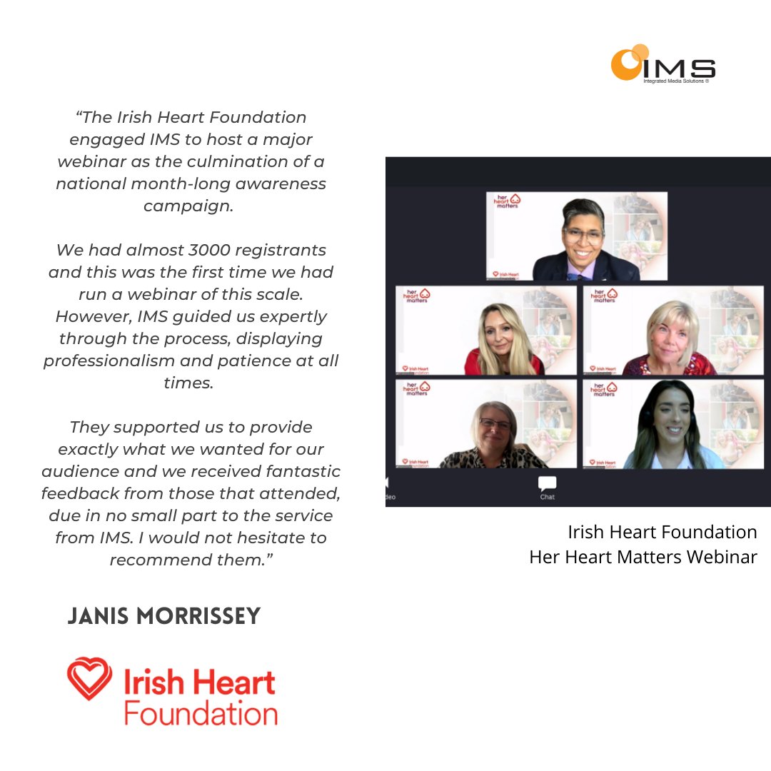 Here at IMS - Virtual &amp; Hybrid Events, we always strive to make the process simple and seamless for our clients. 

No matter what the event, we will provide a customised and personal service to ensure that your vision is a success!

Reach out today: events@imedia.ie