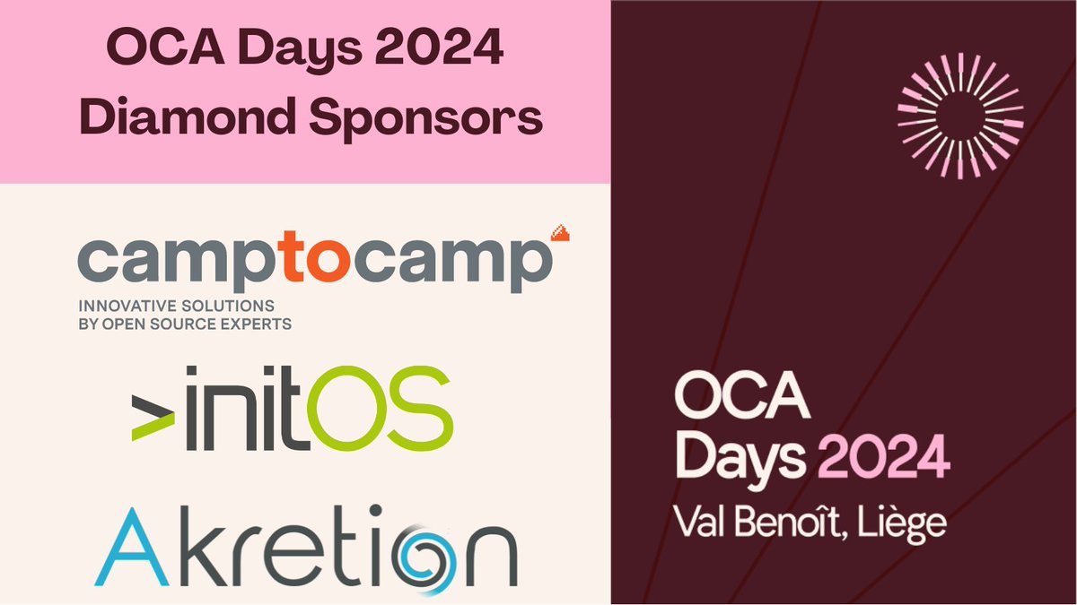 We have our first OCA Days 2024 Diamond Sponsors!

Thank you to @camptocamp, <a href="/news_at_initOS/">Firma initOS</a> and <a href="/Akretion/">Akretion</a>.

We appreciate your support!

Find out more about becoming a #OCADays2024 sponsor here: odoo-community.org/event/oca-days…

#odoocommunityassociation #OCADays